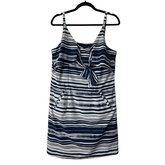 Cabi Dress Size M Navy Blue Nautical Striped Knot Mini Beachy Coastal Vacation - Picture 1 of 10